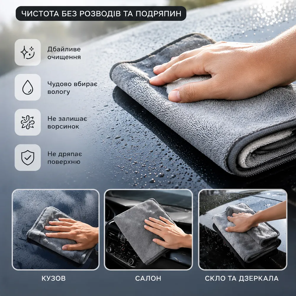 Мікрофібра для авто Baseus Easy Life 40x80 — рушник для сушіння та полірування авто