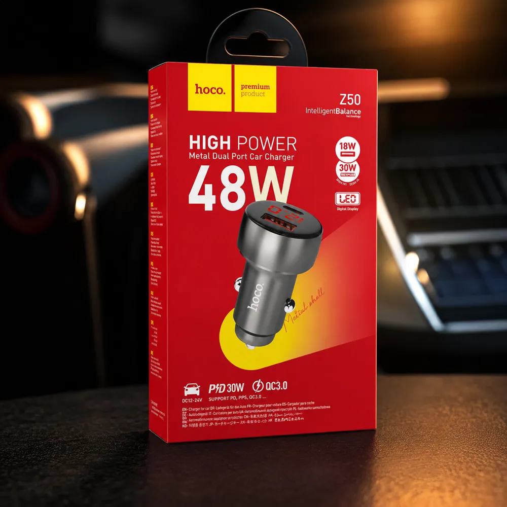 Автомобільна зарядка Hoco Z50 USB-C та USB — швидка зарядка в авто