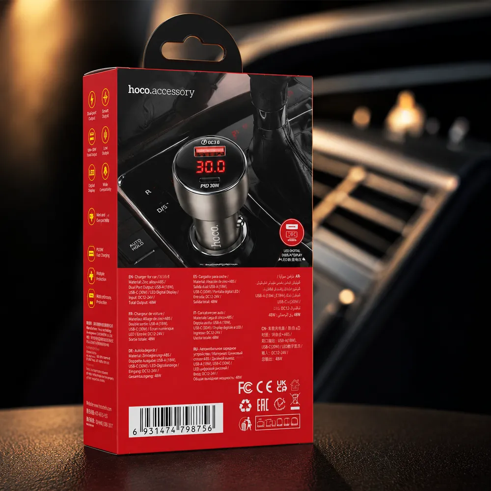 Автомобільна зарядка Hoco Z50 USB-C та USB — швидка зарядка в авто