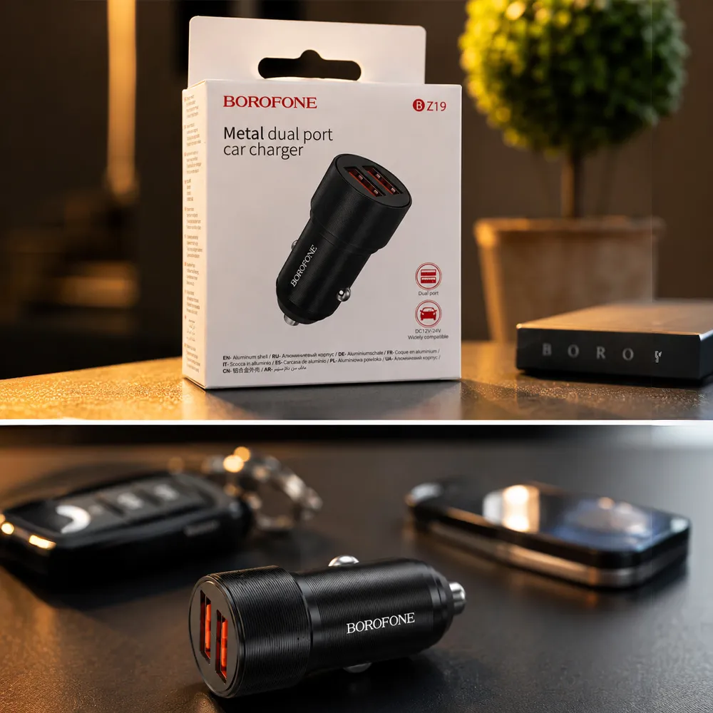 Автомобільна зарядка Borofone BZ19 Wisdom — швидка зарядка в авто 2USB QC3.0