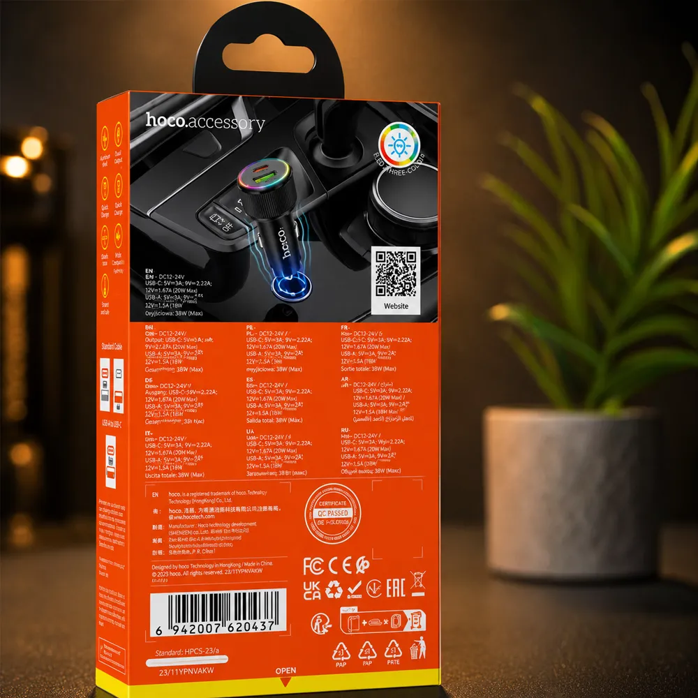 Автомобільна зарядка Hoco NZ14A Guerrero — швидка зарядка USB-C PD та USB QC3.0