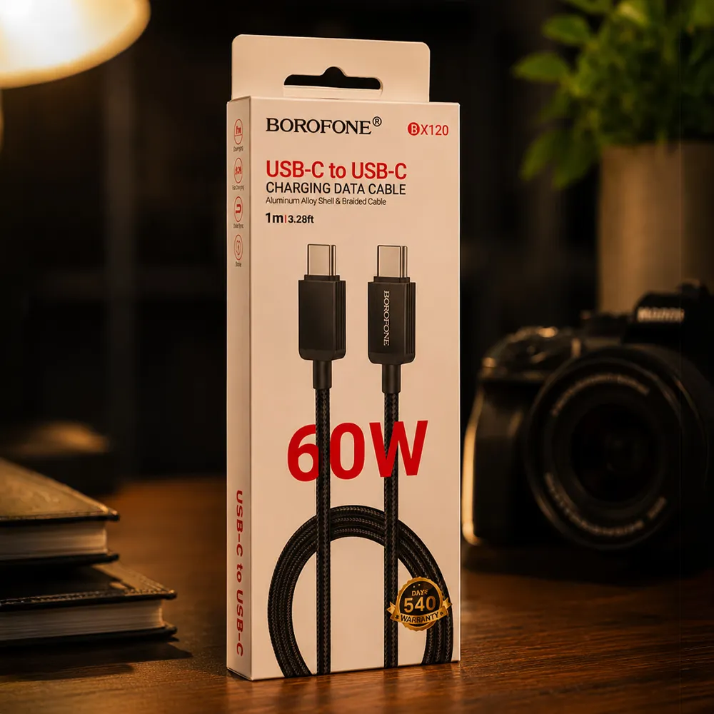Кабель Borofone BX120 USB-C to USB-C — швидка зарядка PD 60W для смартфона