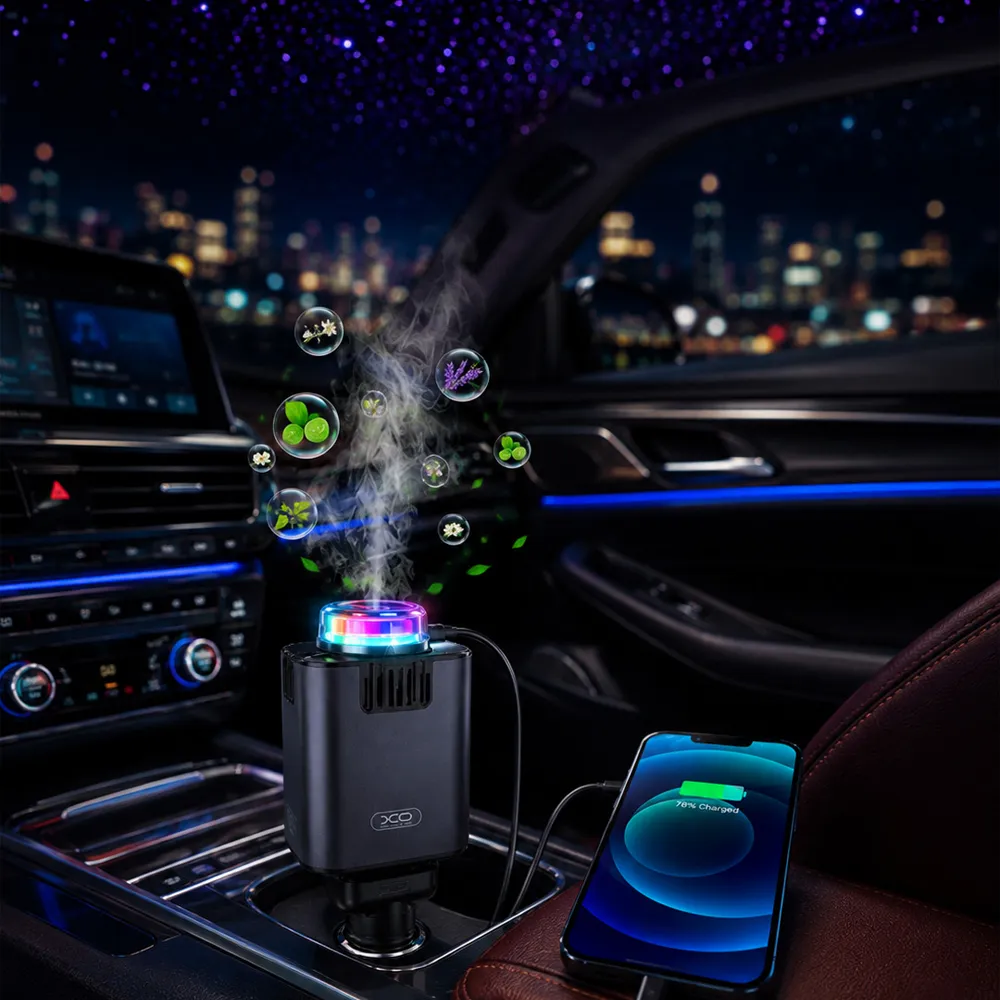 Автомобільна зарядка XO CC72 5в1 — зоряне небо, ароматизатор та RGB підсвітка в авто